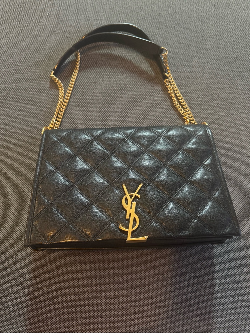 Authentic Saint Laurent YSL Black Quilted Leather Becky Shoulder Bag